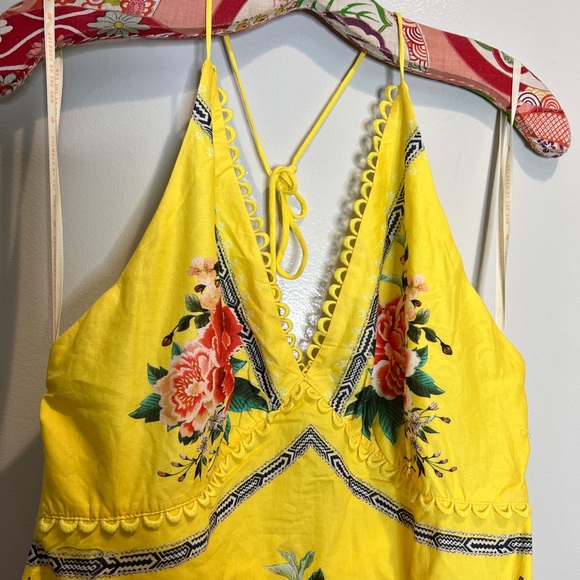 Farm Rio Manuela Halter Floral Scalloped Colorful Pastel Maxi Dress